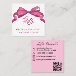 Coquette Fuchsia Bow Monogram Skönhet QR-kod Fyrkantigt Visitkort