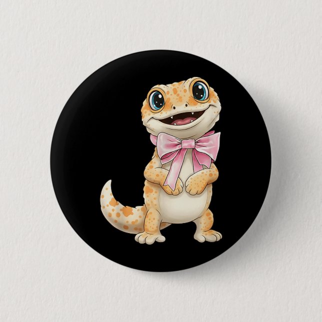 Coquette Gecko med rosa bandbåge roliga tjejer Knapp (Framsida)