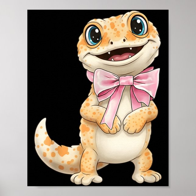 Coquette Gecko med rosa bandbåge roliga tjejer Poster (Framsidan)