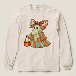 Coquette Ghost Bow Retro Blå Orange Denim & Lappt T Shirt