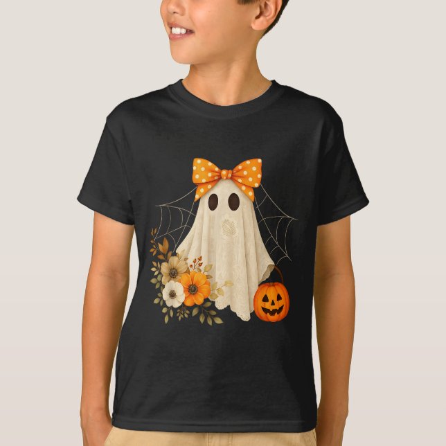 Coquette Ghost Halloween Flower Ghost Soky Lace Gh T Shirt (Framsida)