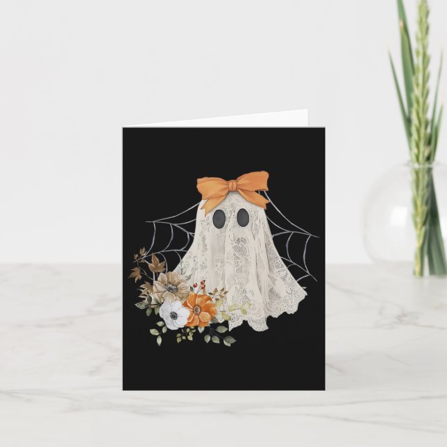 Coquette Ghost Halloween Flower Ghost Spooky Snöre Kort (Framsida)