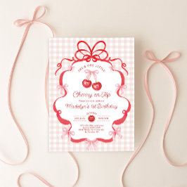 Coquette Gingham Cherry First 1st Birthday Party Inbjudningar