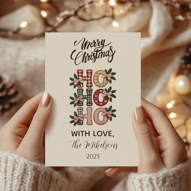 Coquette Gingham Ho Ho Ho Jul Julkort (Skapare uppladdad)