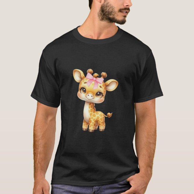 Coquette Giraffe Bow Simple Rosa Cute Girly Girl T Shirt (Framsida)
