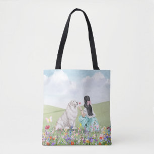Coquette Girl and Hund Meadow Tote Bag Tygkasse