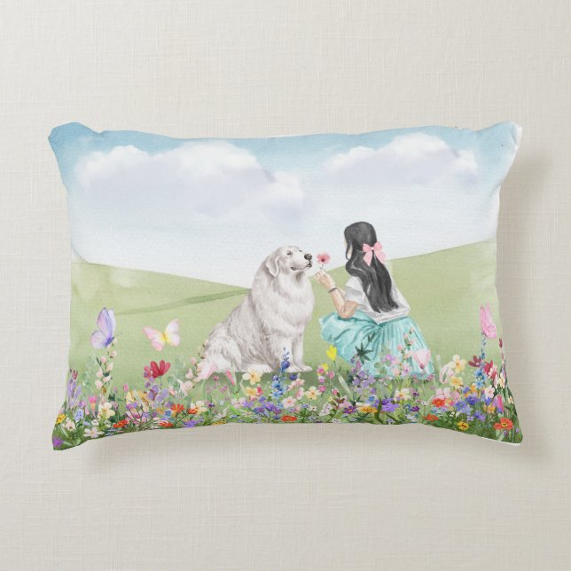 Coquette Girl and Vår Meadow Accent Pillow Prydnadskudde (Framsidan)