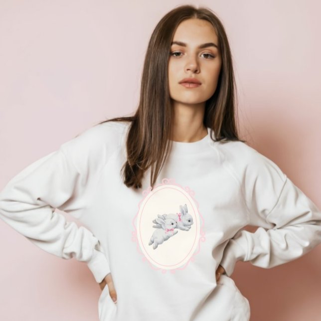 Coquette Girl - Trendig Bunny med rosa båge T Shirt (Skapare uppladdad)