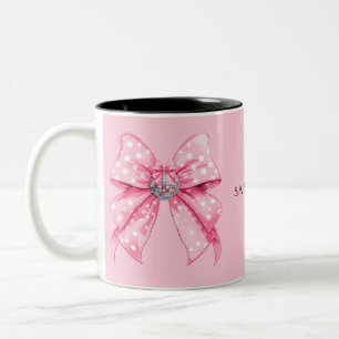 Coquette Girly Feminine Disco Boll Rosa Bow Två-Tonad Mugg
