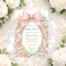 Coquette Girly Pink Bow Floral Baby Shower Inbjudningar