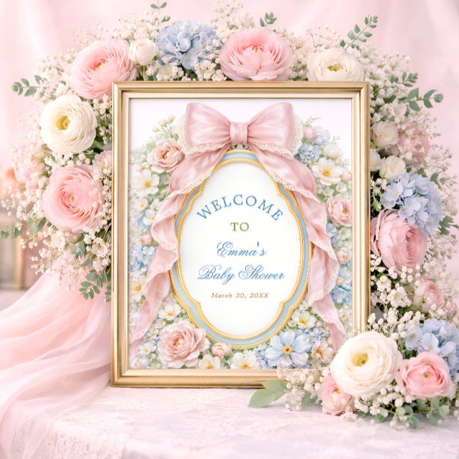 Coquette Girly Pink Bow Floral Baby Shower Welcome Poster (Skapare uppladdad)