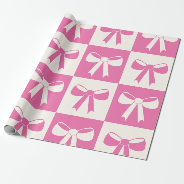 Coquette Girly Rosa Bows Mönster Presentpapper (Utrullad)