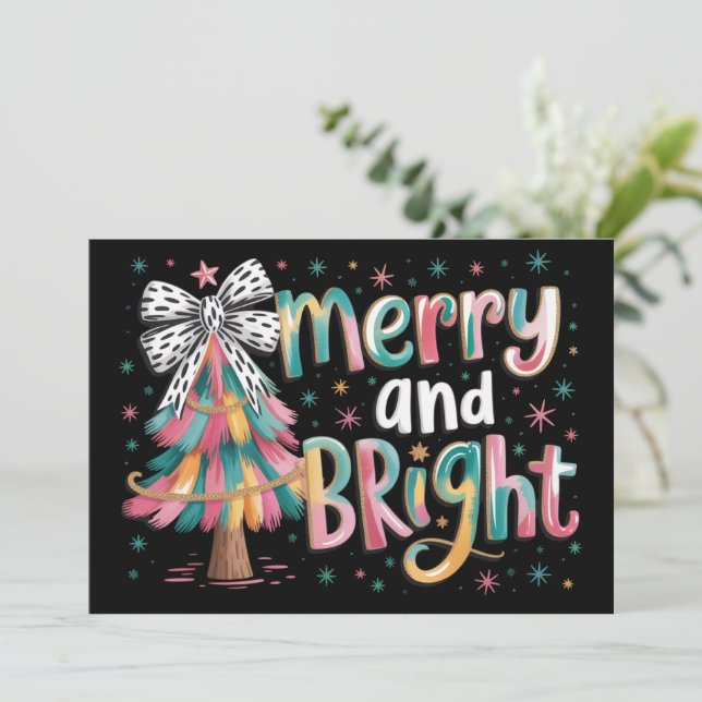 Coquette Glitter Julgran Merry and Bright  Julkort (Stående Fram)