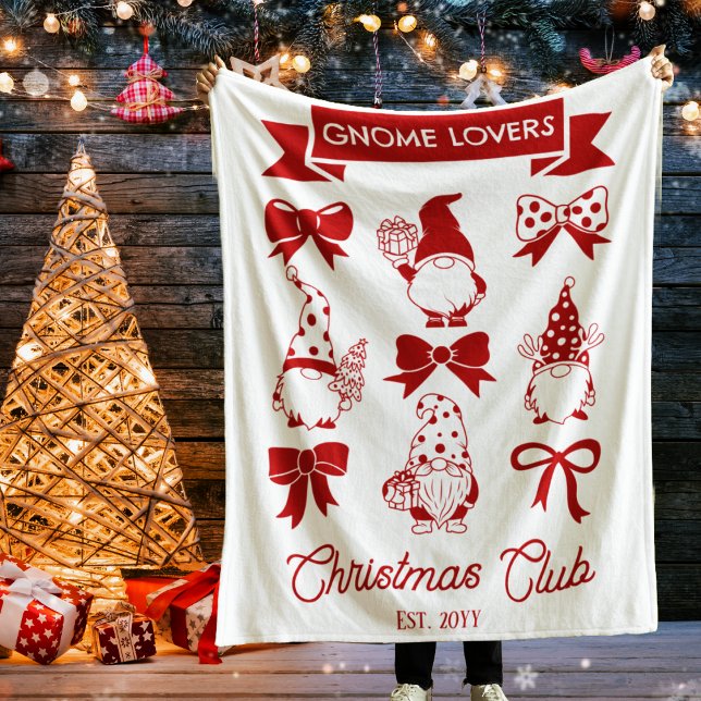 Coquette Gnome Älskare Klubb Jul - Red | Vit Fleecefilt (Coquette Gnome Lovers Christmas Club Red White Fleece Blanket)