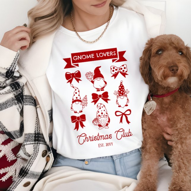 Coquette Gnome Älskare Klubb Jul - Red | Vit T Shirt (Coquette Gnome Lovers Christmas Club Red White Tri Blend Shirt)