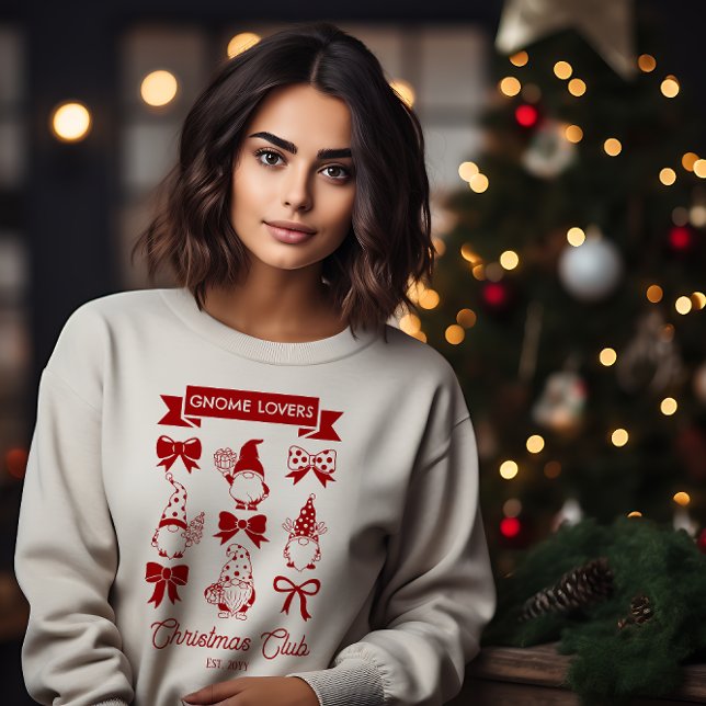 Coquette Gnome Älskare Klubb Jul - Red | Vit T Shirt (Coquette Gnome Lovers Christmas Club Red White Sweatshirt)