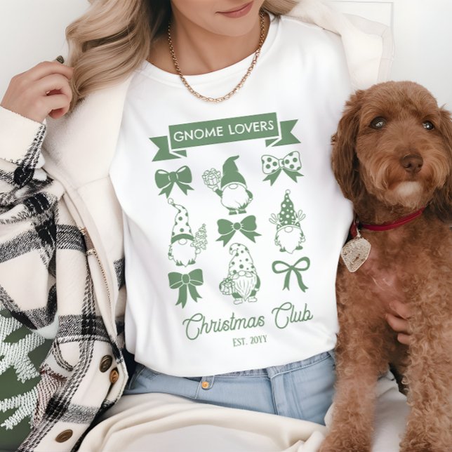 Coquette Gnome Älskare Klubb-Sage | Vit T Shirt (Coquette Gnome Lovers Christmas Club Green White Tri Blend Shirt)