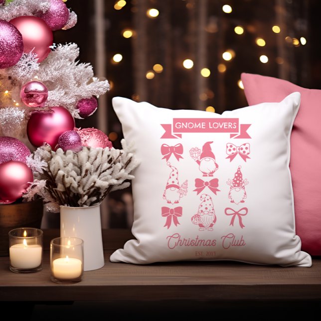 Coquette Gnome Älskare-Klubben - Rosa | Vit Kudde (Coquette Gnome Lovers Christmas Club Pink White Throw Pillow)
