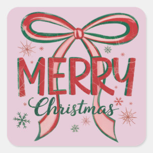 Coquette God Jul Retro Jul Böjd Vintage  Fyrkantigt Klistermärke