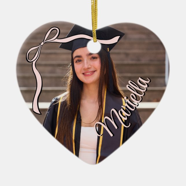 Coquette Graduate Pink Bow Graduation Class Year Julgransprydnad Keramik (Framsidan)