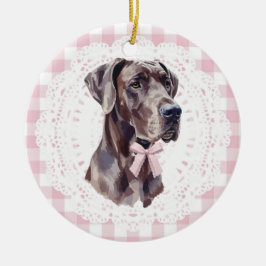 Coquette Great Dane Dog Pink Gingham Bows Julgransprydnad Keramik
