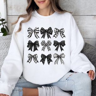 Coquette Halloween Black and White Bow Graphic T Shirt