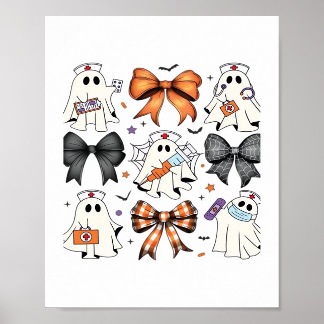 Coquette Halloween Ghost Nurse Classic T-Shirt Poster (Framsidan)