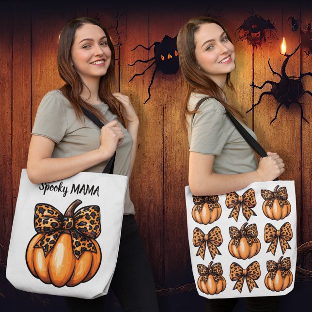 Coquette Halloween Leopart Bow Pumpkin Retro Tygkasse (Coquette Halloween Leopart Bow Pumpkin Retro Tote Bag)