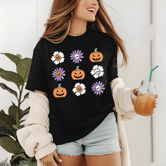 Coquette Halloween Pumpkins Flowers Döskallar T Shirt (Skapare uppladdad)