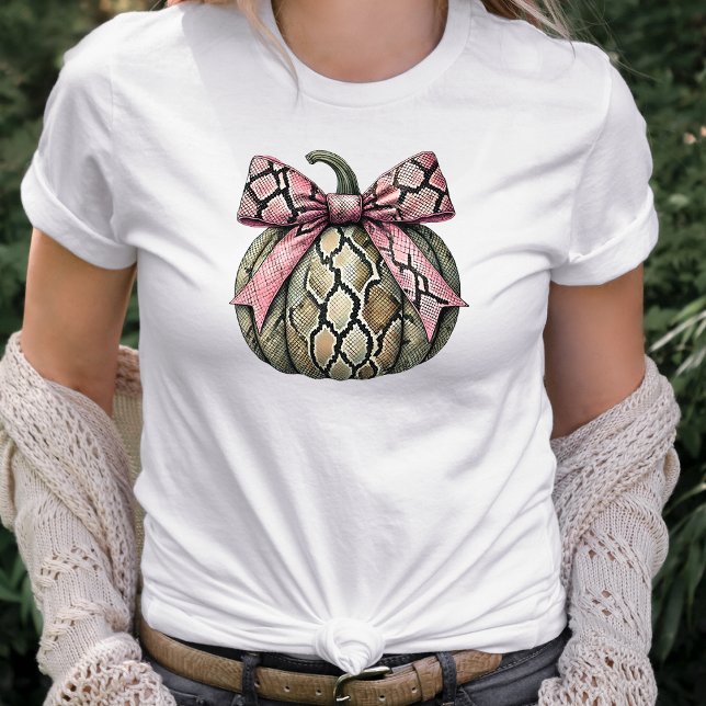 Coquette Halloween Snake Skin Pumpkin Rosa Bow T Shirt (Skapare uppladdad)