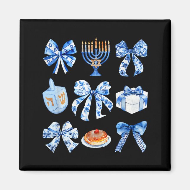 Coquette Hanukkah Bow Jewish Bow Menorah Bow Women Magnet (Framsidan)