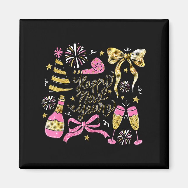 Coquette Happy New Year 2026 Champagne New Year's  Magnet (Framsidan)