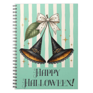 Coquette Häxa Hatt Körsbär Glad Halloween Anteckningsbok