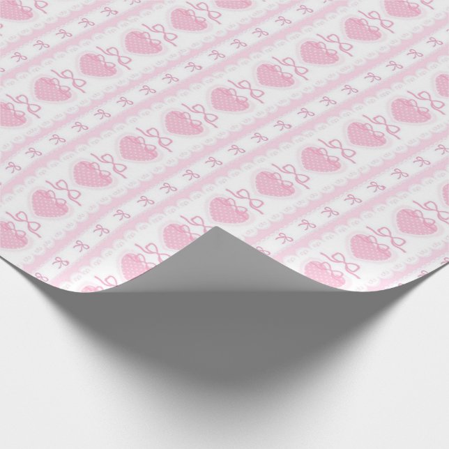 “Coquette Heart & Bow Wrapping Paper – Pink Romant Presentpapper (Hörn)