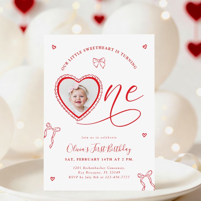 Coquette Heart First Birthday Invitation Inbjudningar (Skapare uppladdad)