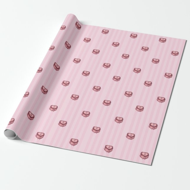 Coquette Heart Födelsedagstårta Presentpapper (Utrullad)