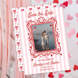 Coquette Hearts & Bows Bröllop Save the Date Meddelande
