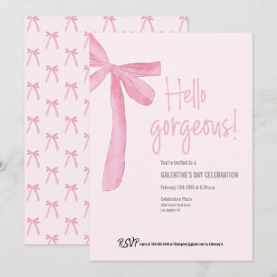 Coquette Hej Gorgous Rosa Bow Galentine's Day Inbjudningar