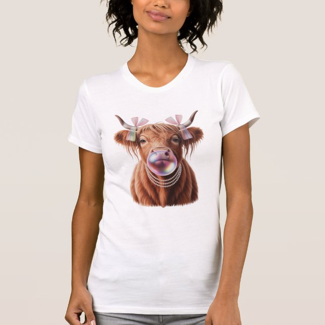 Coquette Highland Cow Bubblegum Shovel Design  T Shirt (Framsida)
