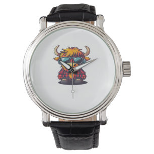 Coquette Highland Cow Bubblegum Tshirt Design, Hol Armbandsur
