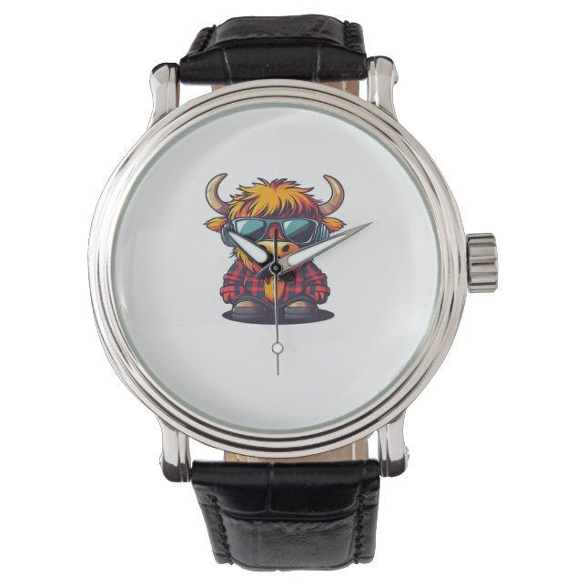 Coquette Highland Cow Bubblegum Tshirt Design, Hol Armbandsur (Framsida)