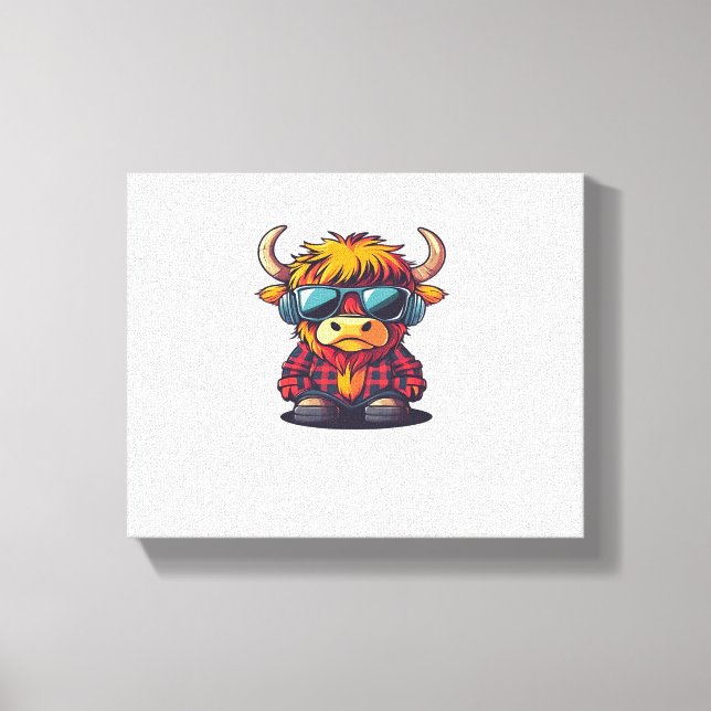 Coquette Highland Cow Bubblegum Tshirt Design, Hol Canvastryck (Framsida)