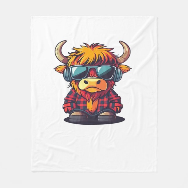 Coquette Highland Cow Bubblegum Tshirt Design, Hol Fleecefilt (Framsidan)