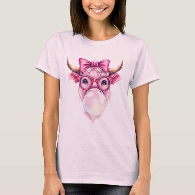 Coquette Highland Cow Bubblegum Tshirt Design T Shirt (Framsida)