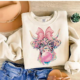 Coquette Highland Cow Bubblegum Tshirt Design T Shirt