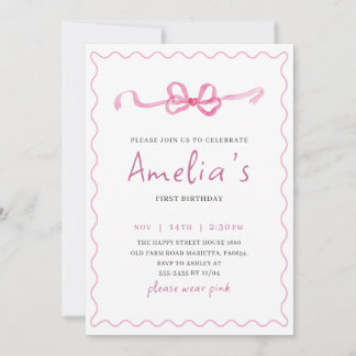 Coquette Invitation for Birthday Girl Bow Party Inbjudningar