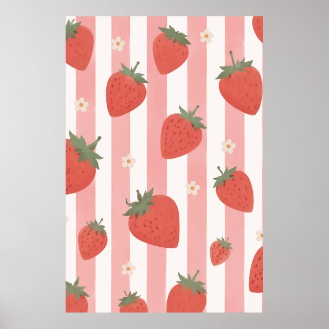 Coquette Jordgubbs Rosa Randig Sovrum Barnkammare Poster (Framsidan)