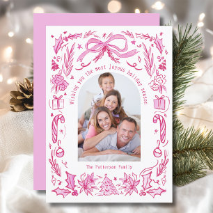 Coquette jul familjefoto röd rosa klotter julkort