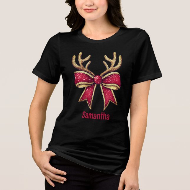 Coquette jul Reindeer Bow T Shirt (Framsida)