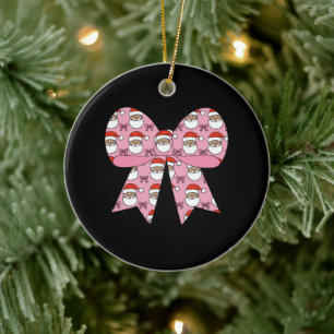 Coquette jul rosa båge tomte vintage retro julgransprydnad keramik